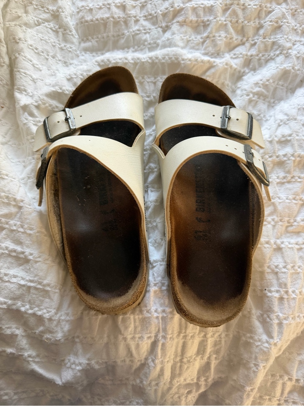 Birkenstock White Double-Buckle Slide Sandals